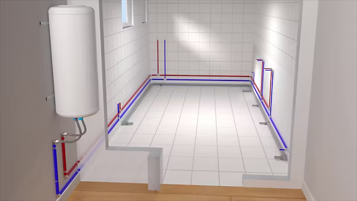 Plan de distribution eau chaude et froide en 3D